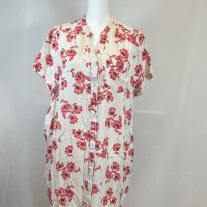 Woman Within Linen Blend Floral Shirt Dress Size 16W